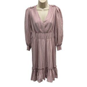 Calvin Klein Pink Textured Midi Dress V Neckline Smocked Waist Size 6